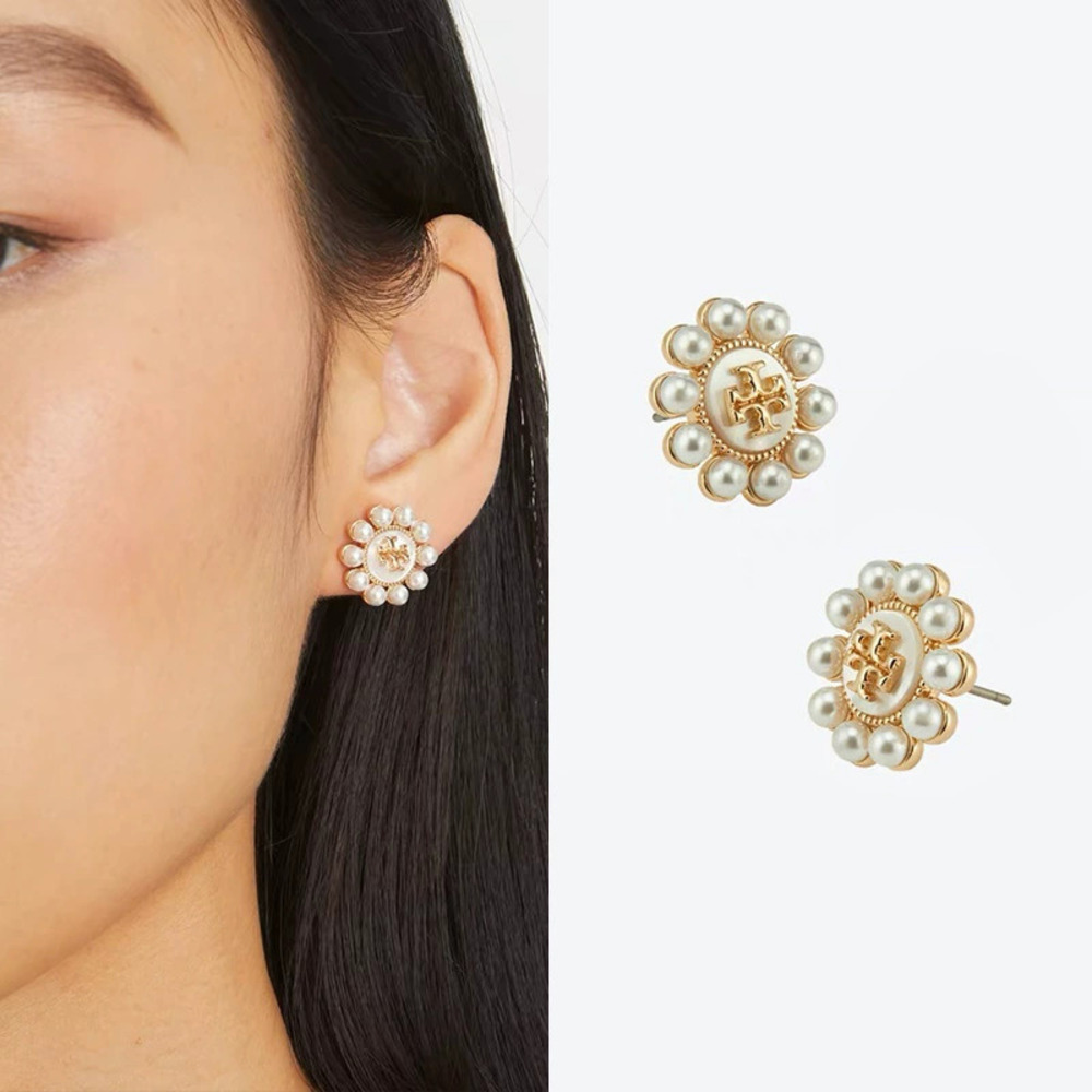 Tory Burch Rice Pearl Sunflower Stud Earrings